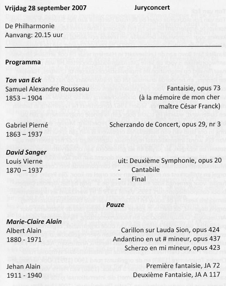 Programma Marie-Claire Alain 28 september 2007