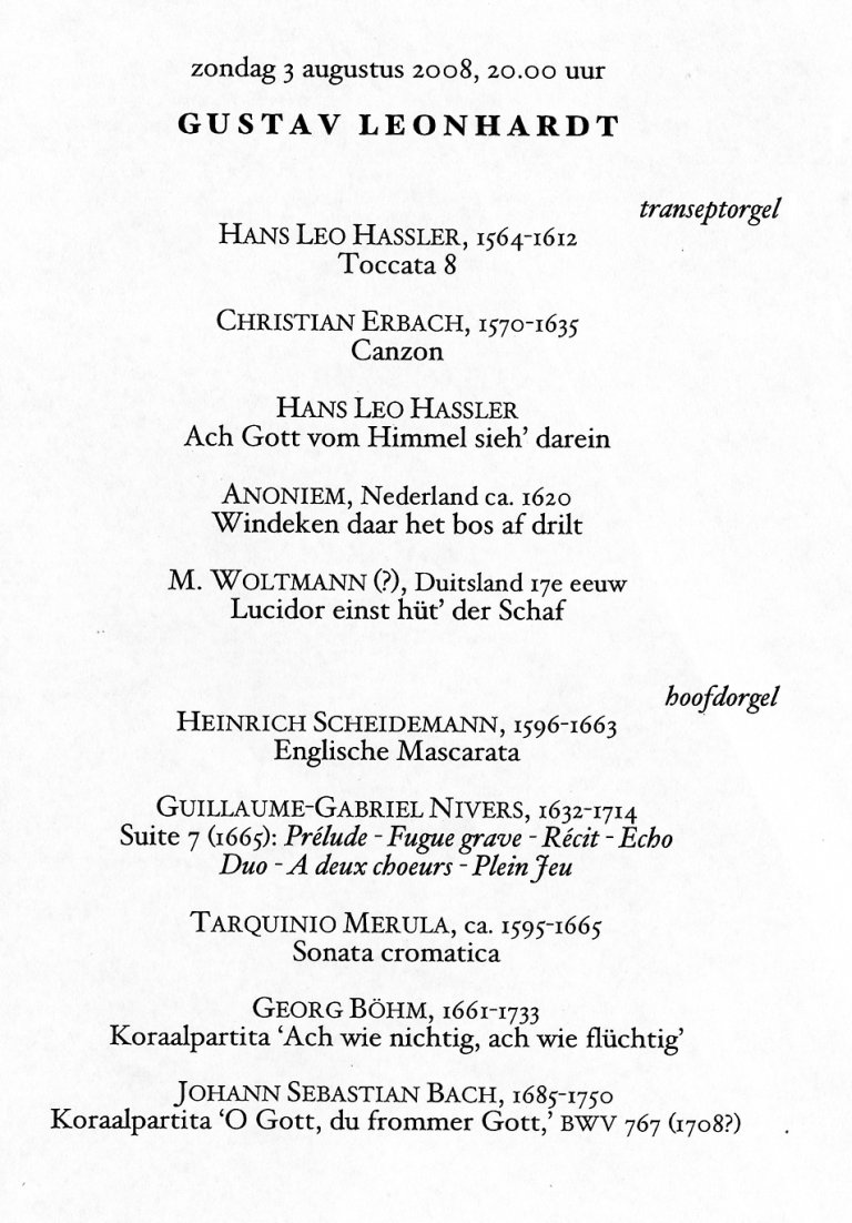Programma Gustav Leonhardt 3 augustus 2008