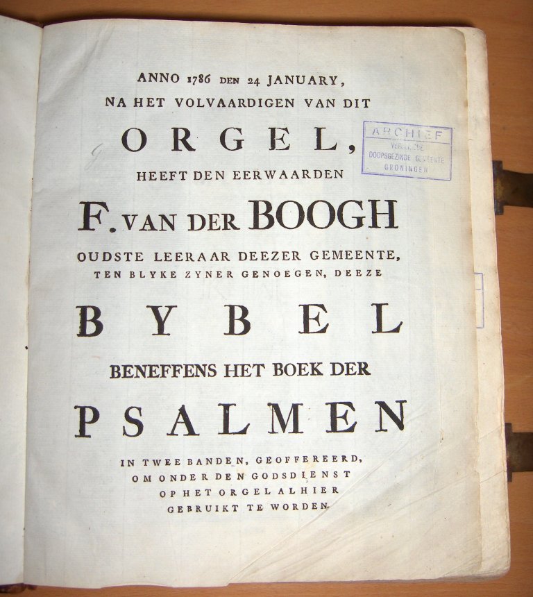 Doopsgezinde Kerk Groningen Orgelbijbel