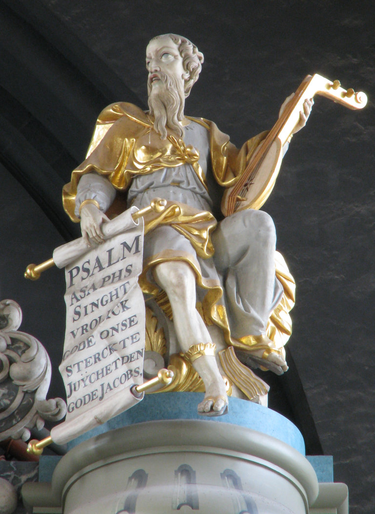 Asaph met luit en tekst Psalm 81